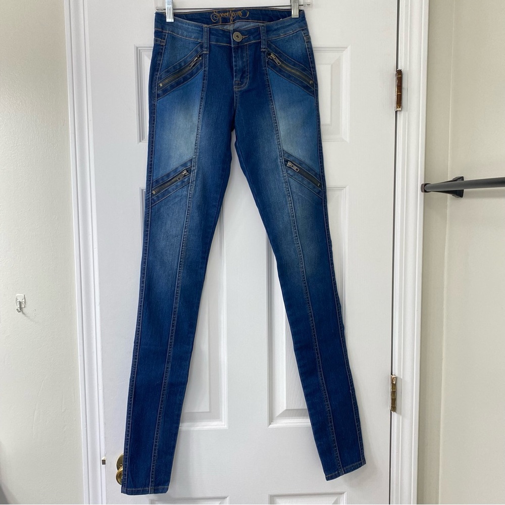 Y2K Tall Long Skinny Spoon Brand Jeans With Zippers 26 x 36